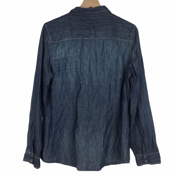Chambray Shirt NINE WEST Button Up Long Sleeve Minimalist 100% Cotton Size Large - Picture 3 of 12
